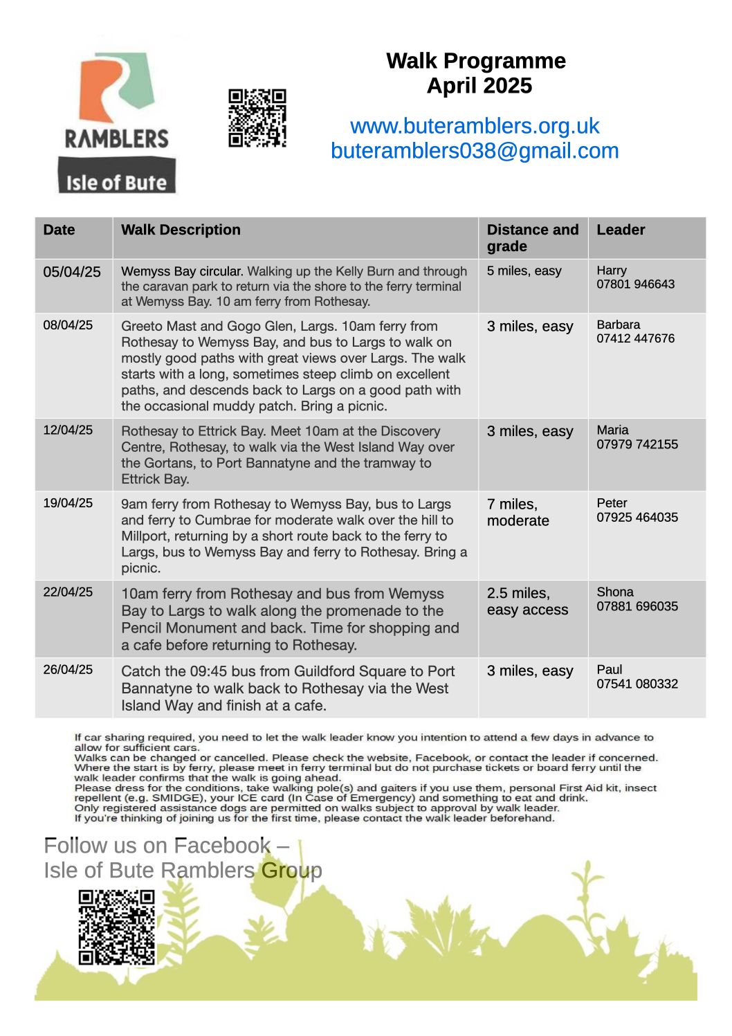 Walk Programme April 2025