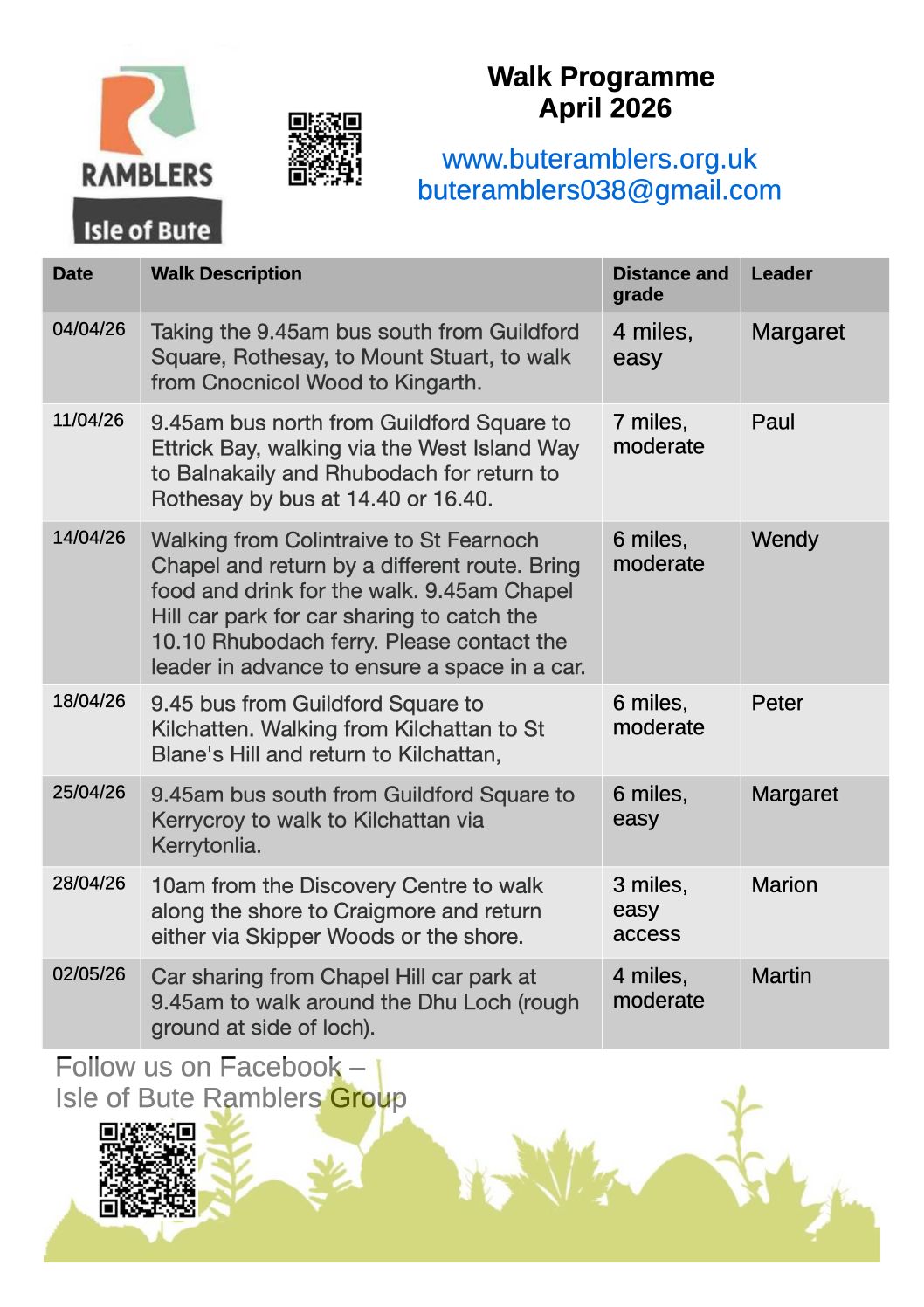 Walks programme for April 2026