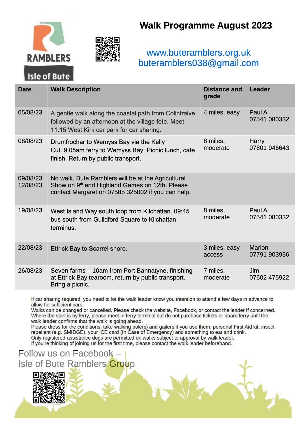 August walk programme