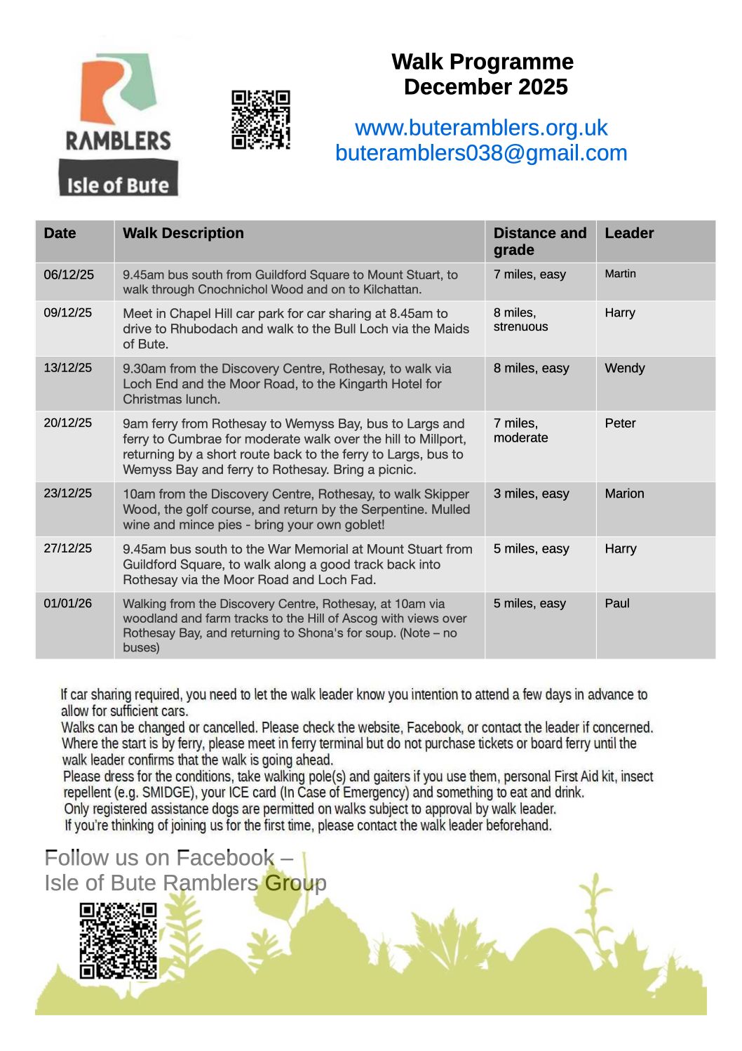 Walks programme for December 2025