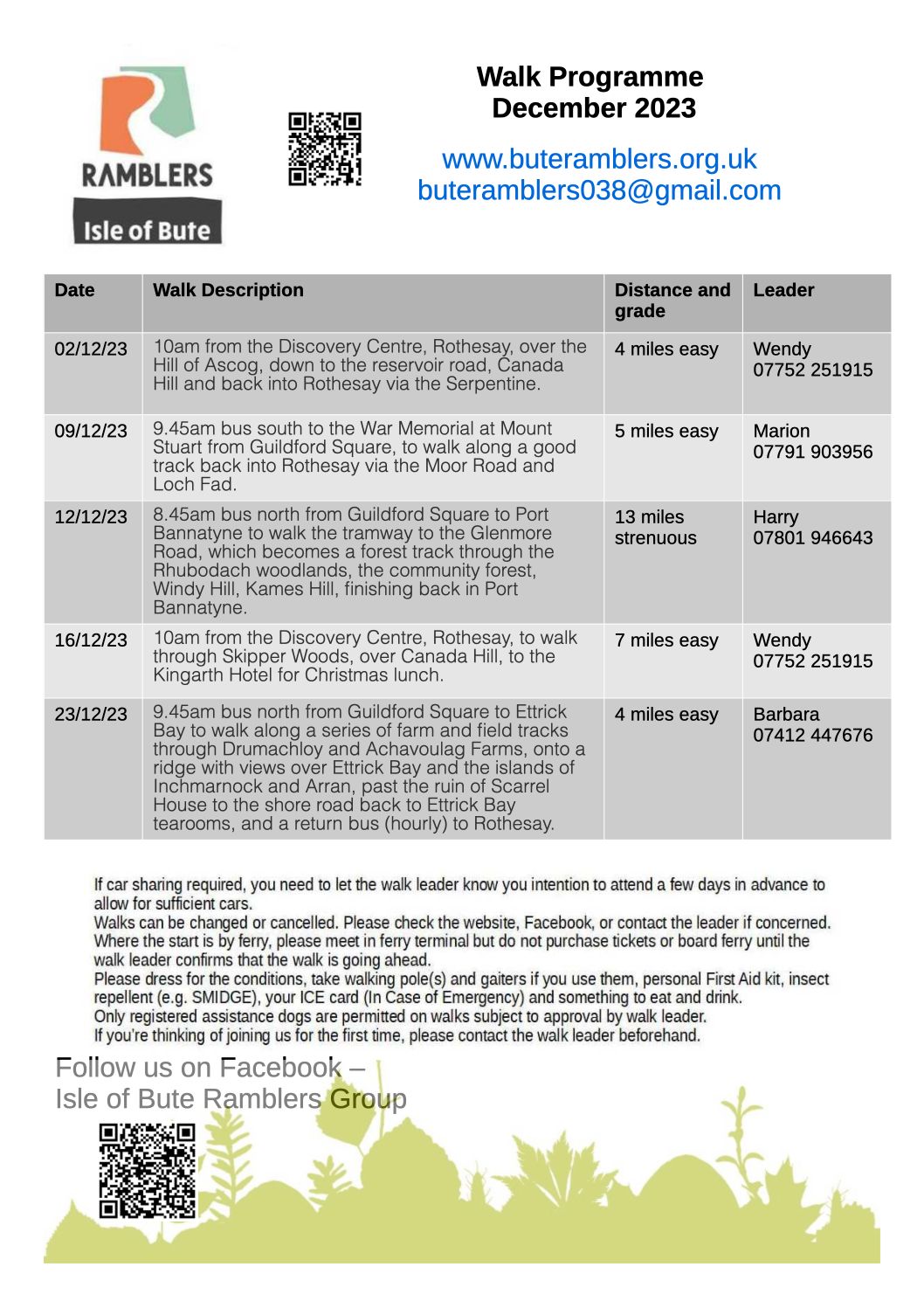 December walks programme