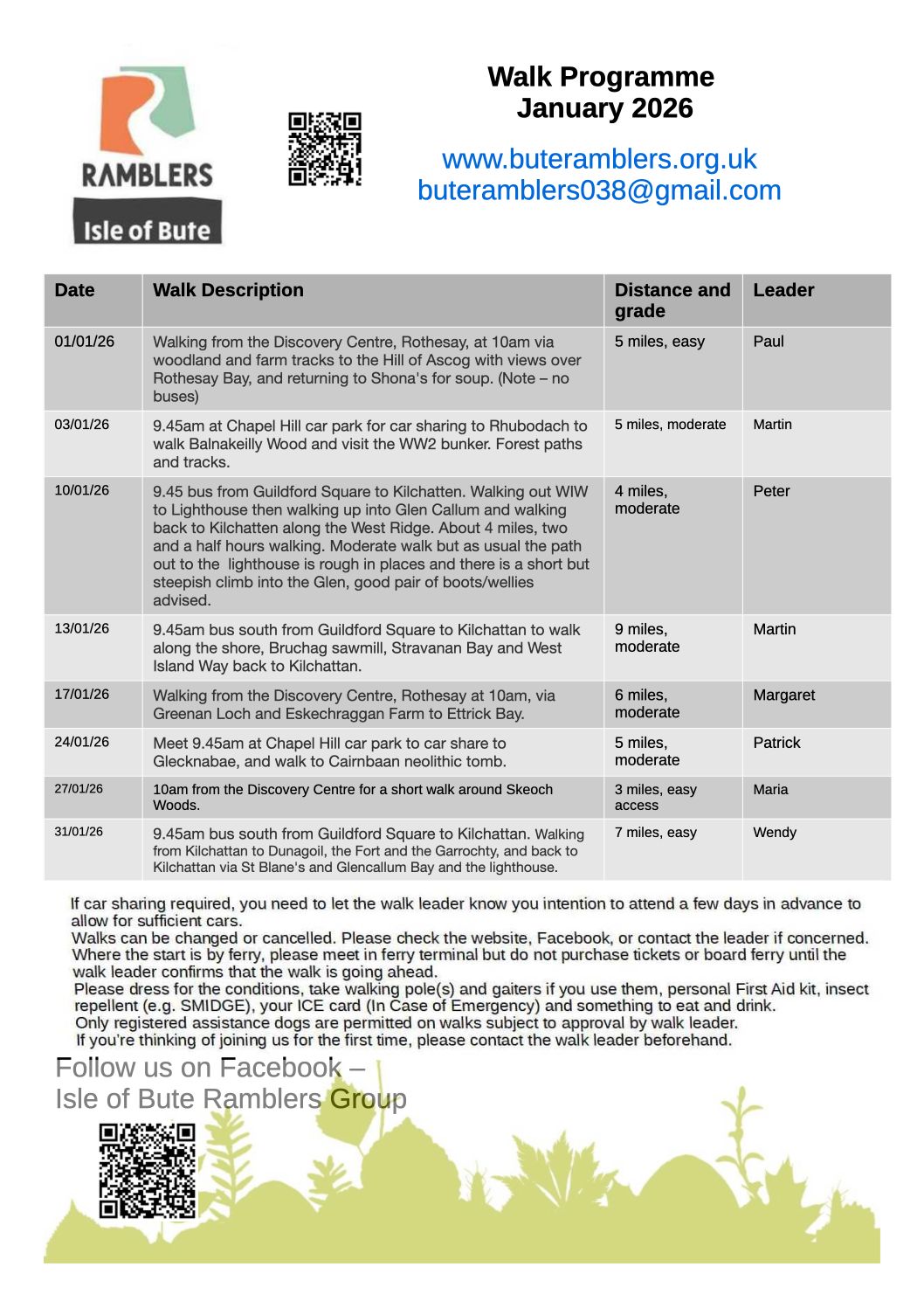Walks Programme January 2026