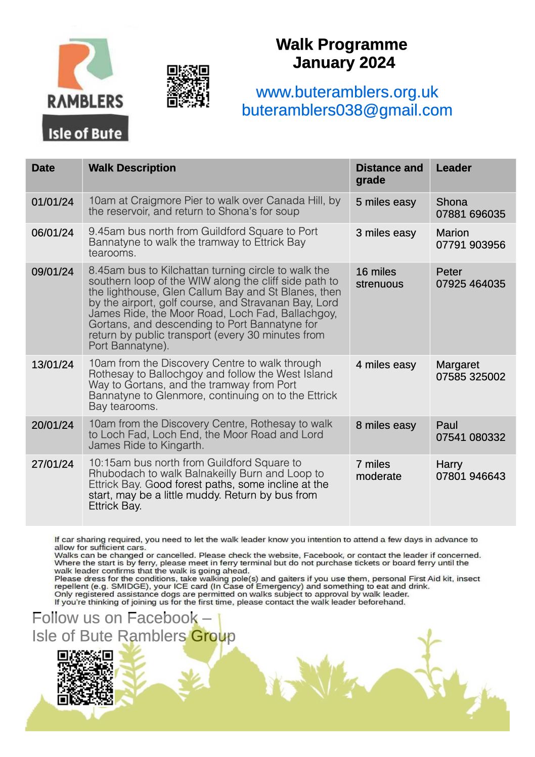 Walks programme Jan 2024