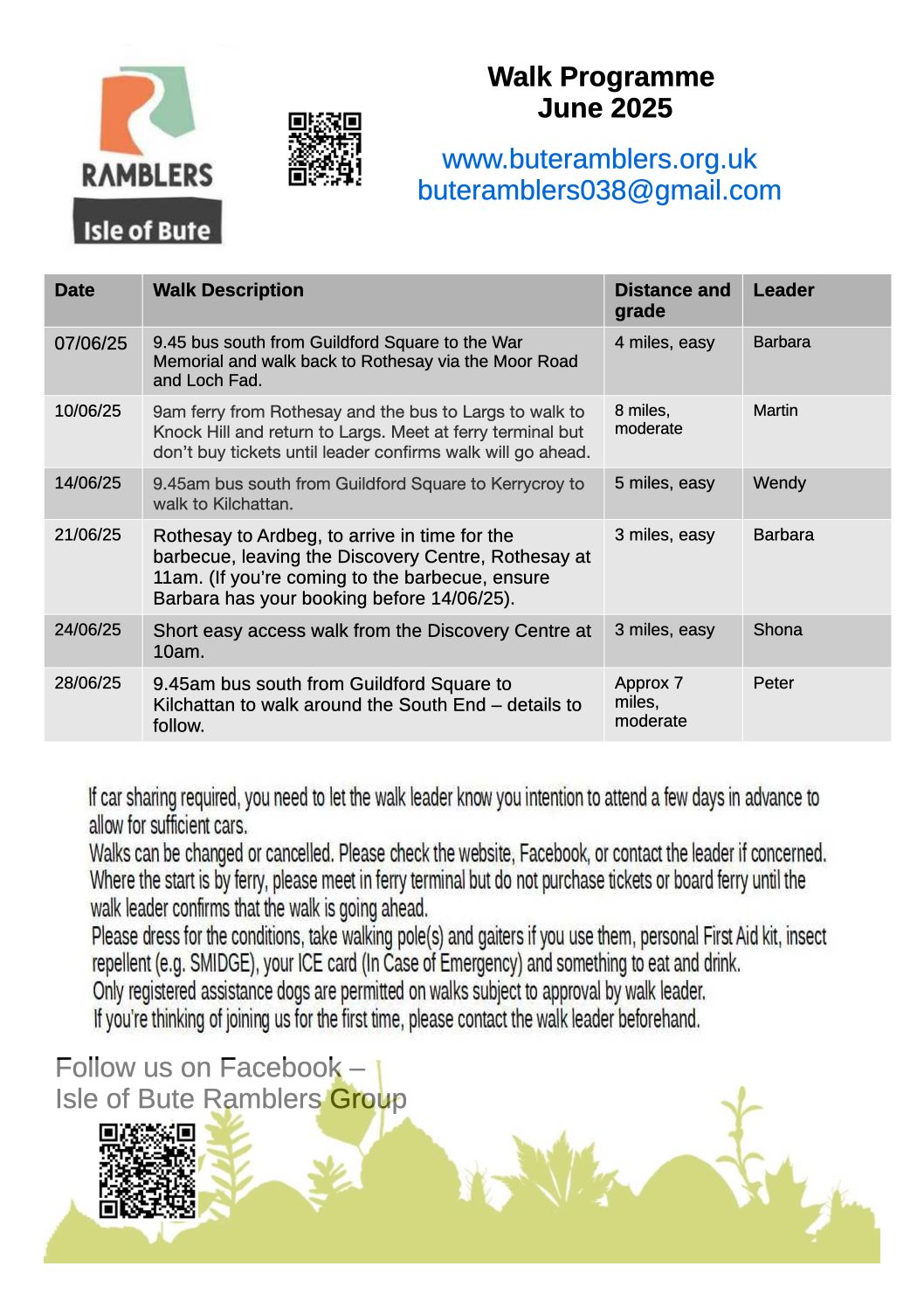 Walks Programme for June 2025