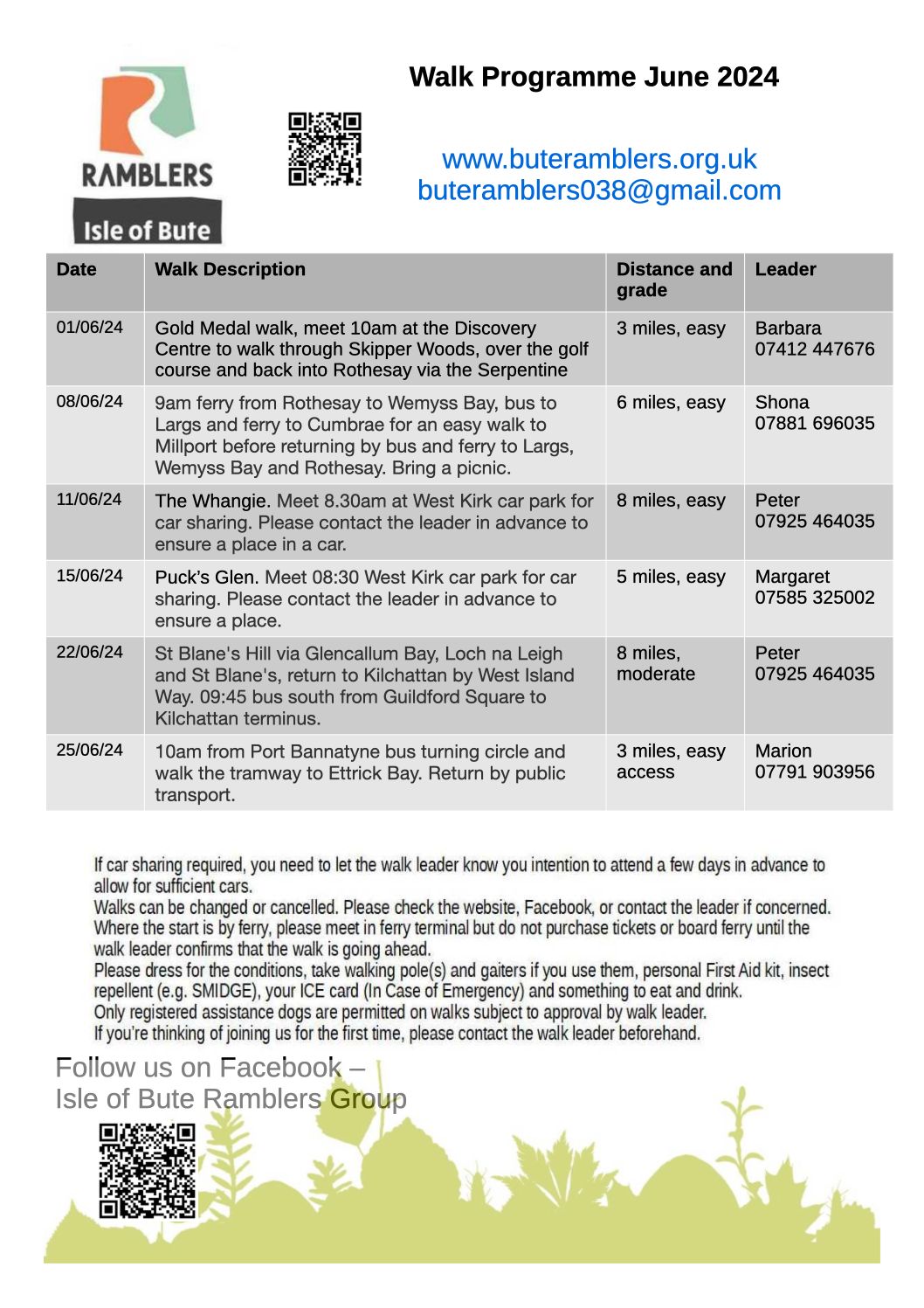 Walks programme for June 2024
