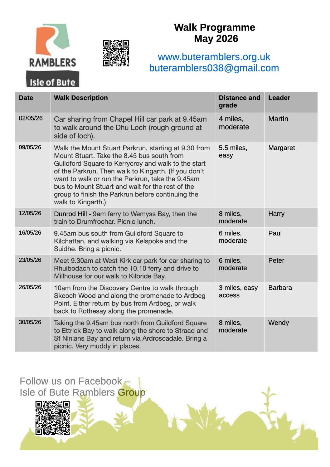 Walks programme for May 2026