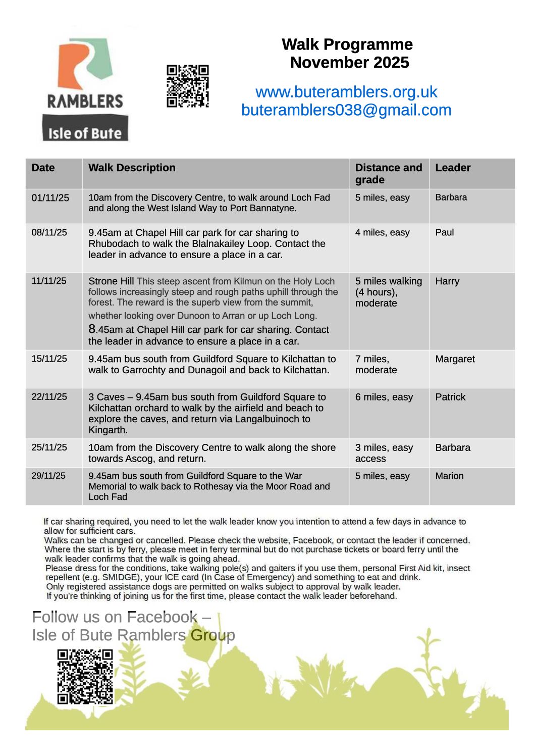 Walks programme November 2025
