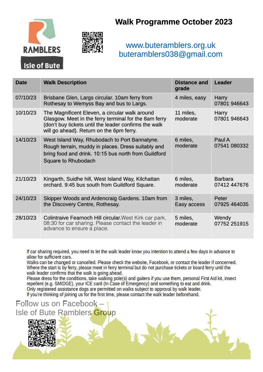 October walks programme