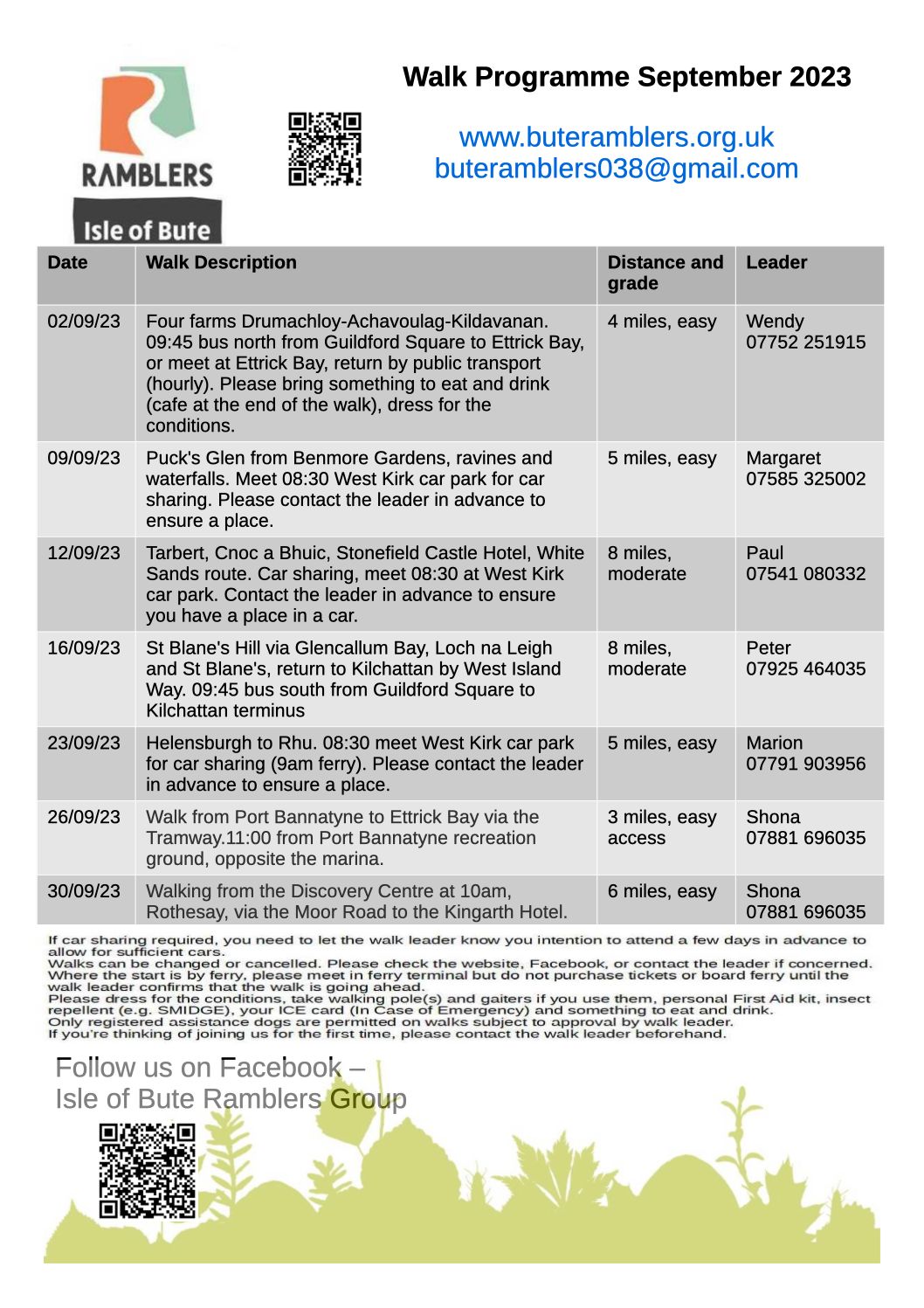 September walks programme