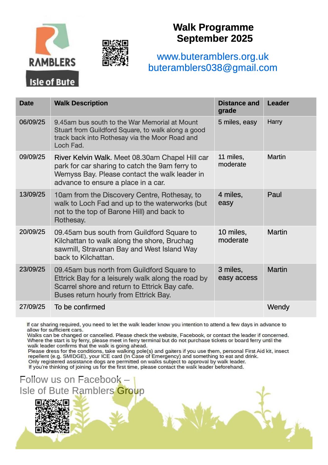 Walks programme for September 2025